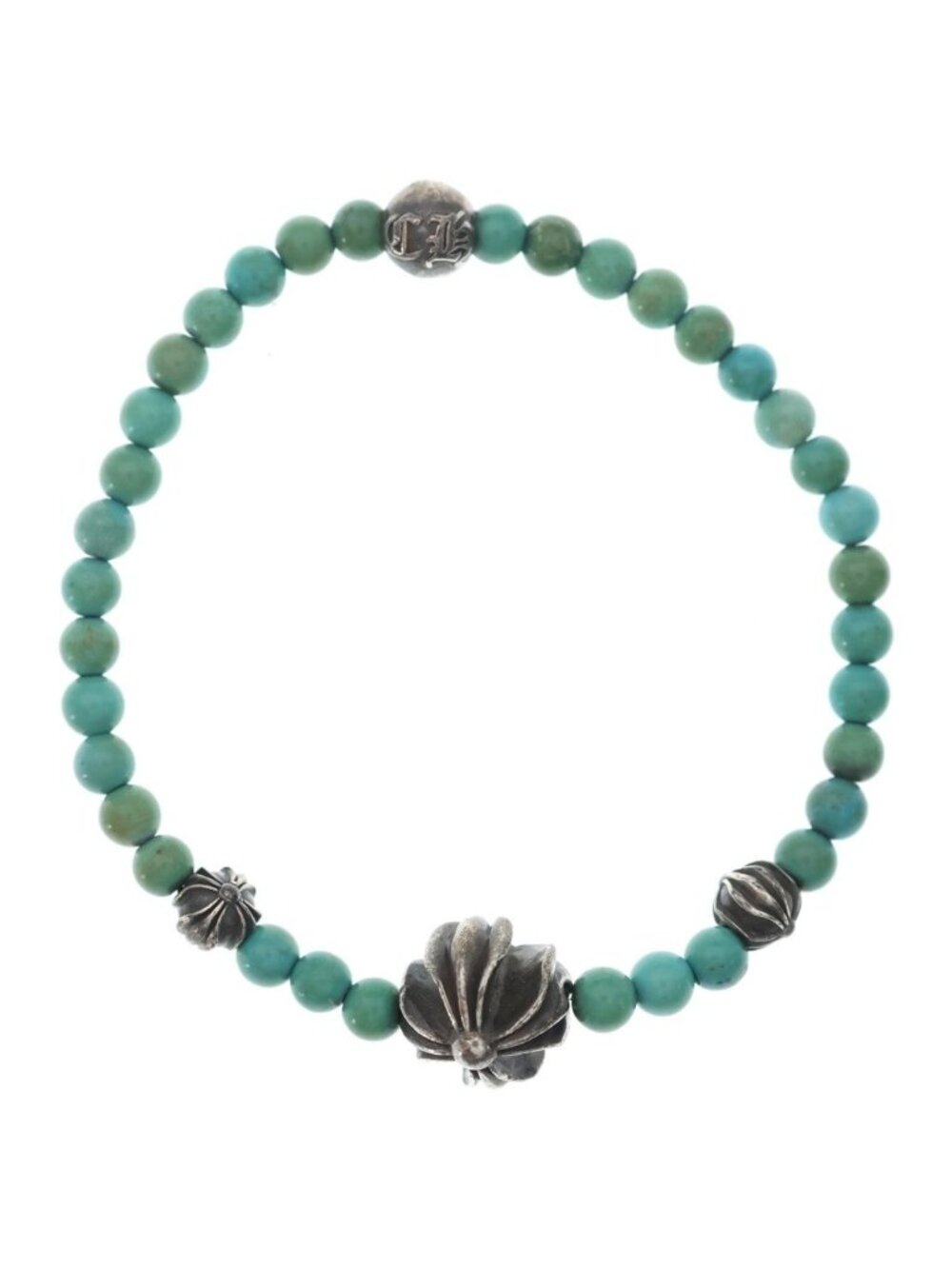 Chrome Hearts Bead 4 CH Cross Turquoise Bracelet Blue Silver